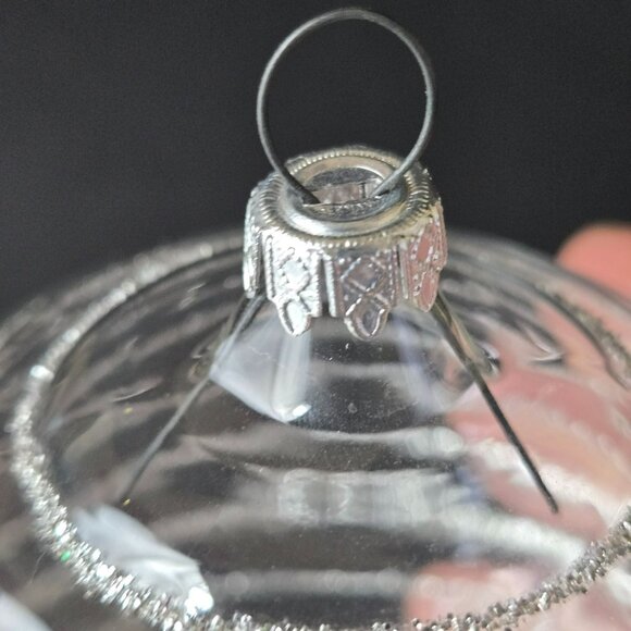 Vintage German Shatterproof Ribbed Ornaments Set Of 3 Clear Silver Stripe 4" - Picture 3 of 8
